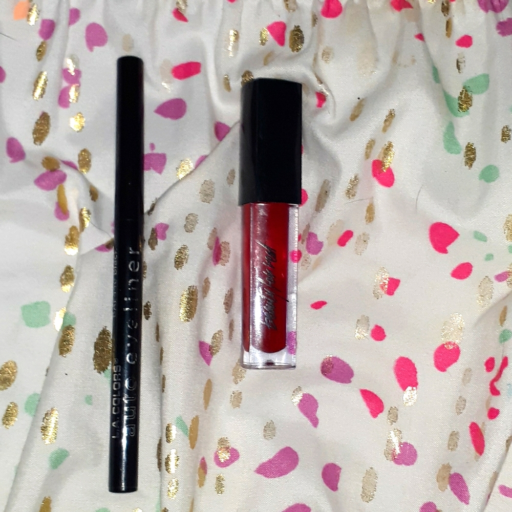 Red lipstick and black eyeliner